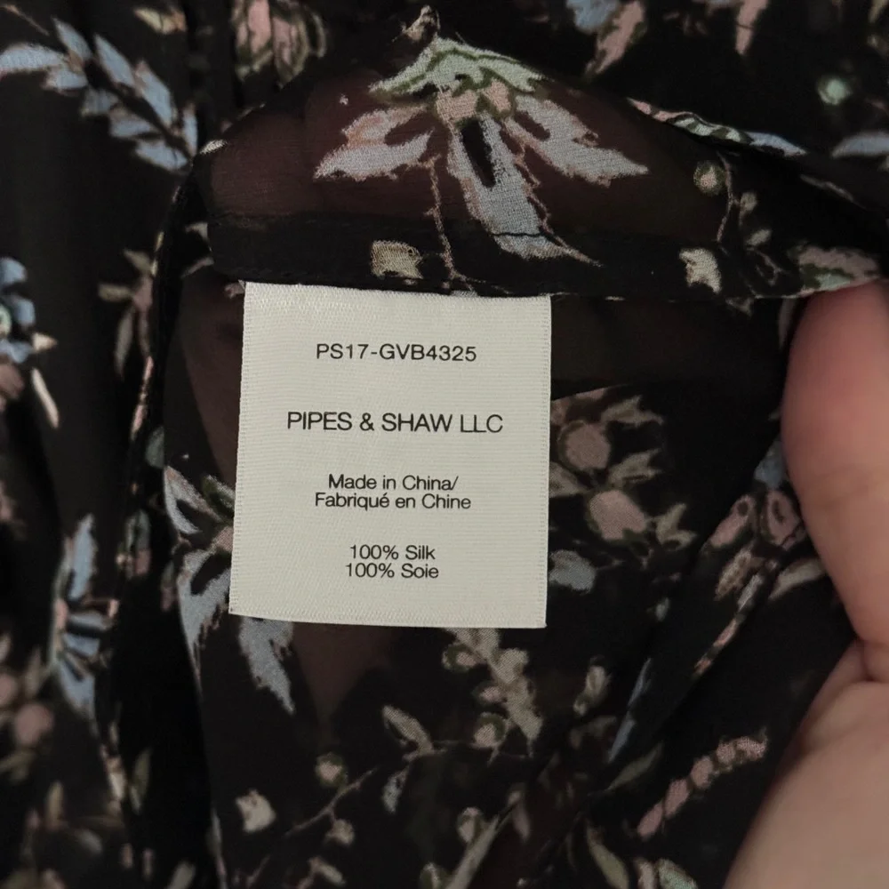VERONICA BEARD Thompson Floral 100% Silk Ruffle Blouse Top Black Size 2 - Picture 10 of 10